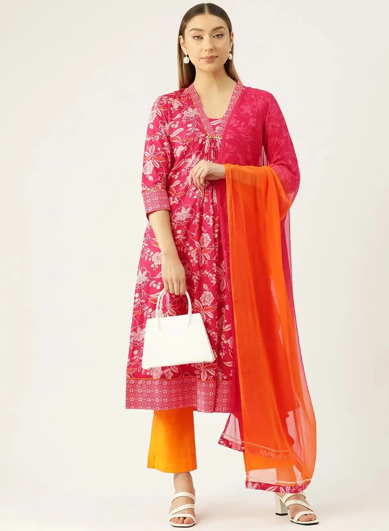 باناش برييا طقم كورتا وبلوزة بالازو قطن للنساء مع طرحة شيفون | زي هندي تقليدي لعيد الفطر والديوالي | بدلة سالوار كاميز احتفالية